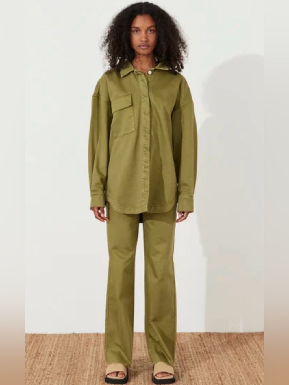 ZULU & ZEPHYR RECYCLED COTTON Button Front Oversized JACKET size 4 KHAKI green
